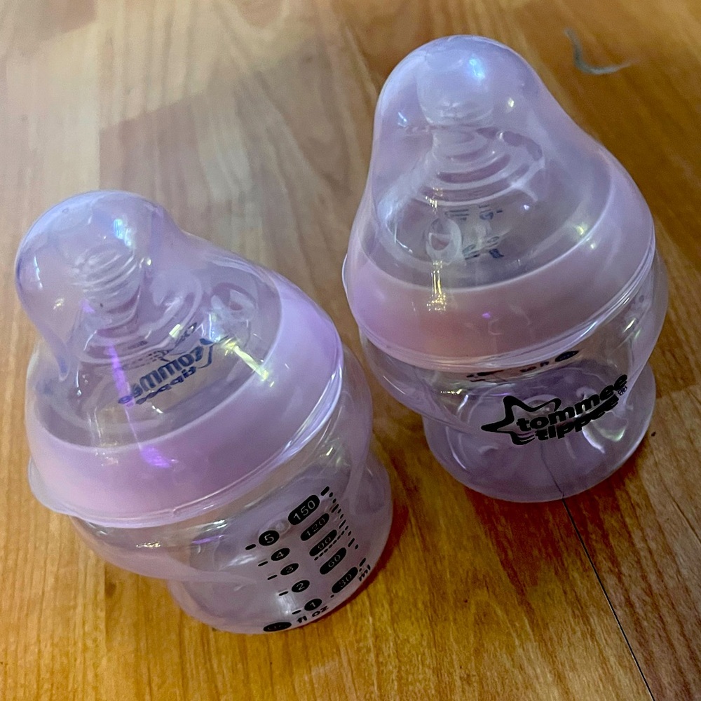 Tommee Tippee Baby Bottles with Pink Lids